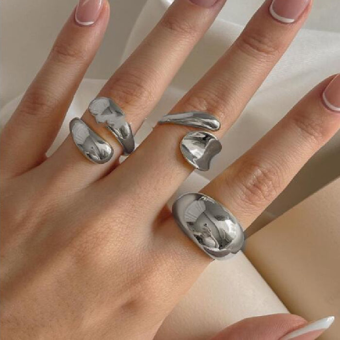 Wholesale Exaggerated lines gold irregular teardrop ring set
