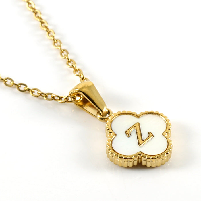 Wholesale Shell Letter Four Leaf Clover Pendant 18K Gold Stainless Steel Necklace JDC-NE-ZhongX005