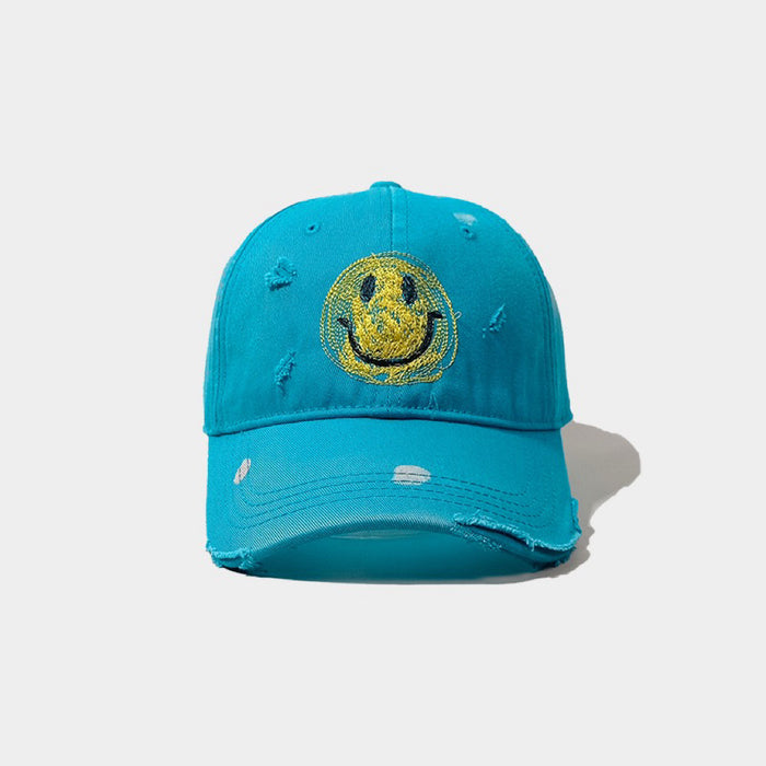 Wholesale Smiling Face Distressed Washed Hole Cotton Baseball Cap JDC-FH-ZunKai007