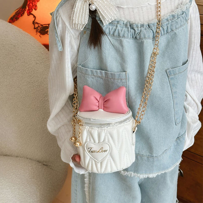 Wholesale Children's bag, cute bow, contrasting color mini bucket bag, girls' chain crossbody bag