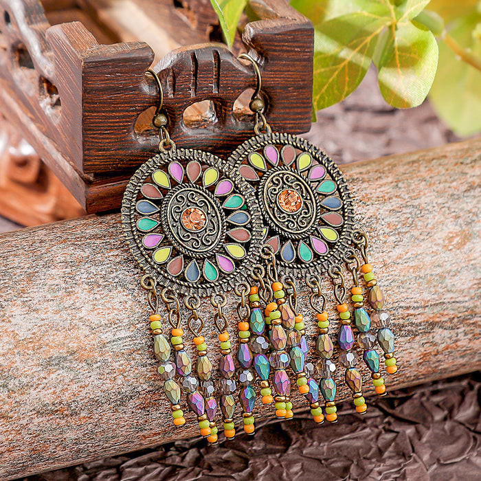 Wholesale 2pcs Bohemian Vintage Flower Tassel Elegant Earrings