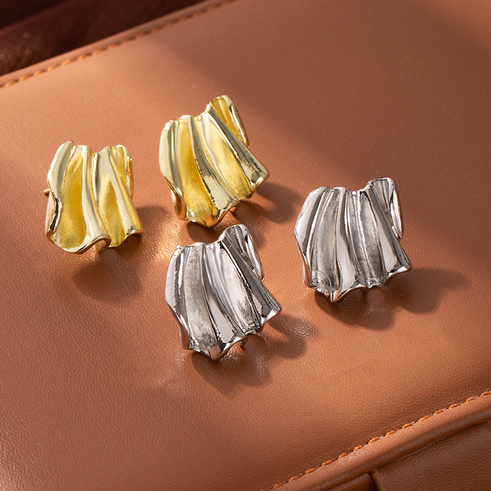 Wholesale Asymmetrical Pleated Earrings Metal Ins Cool Style Earrings Wavy Earrings