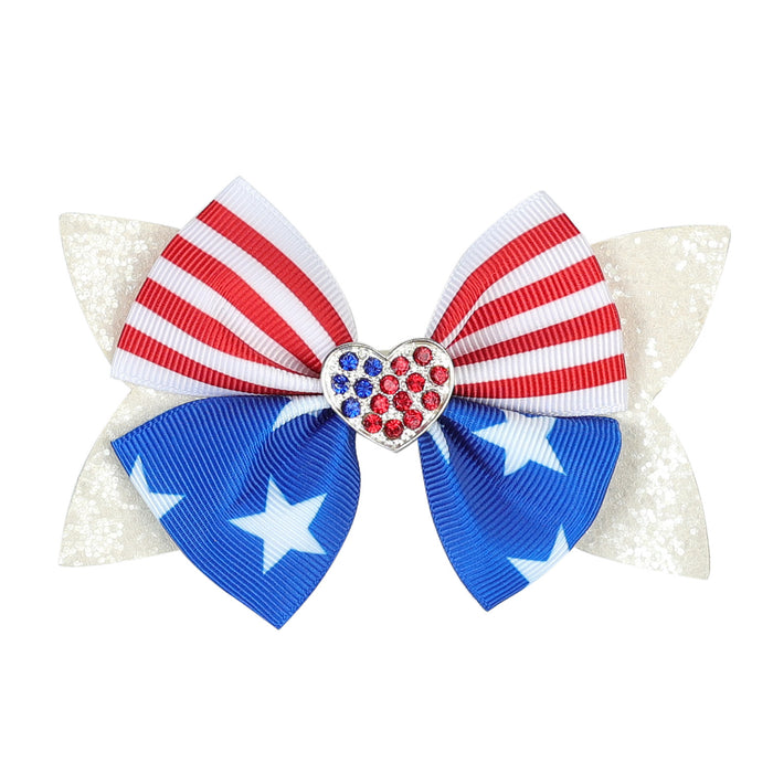 Wholesale American Independence Day Decoration Children's Sequins Glitter Double Layer Bow Fabric Hairpin JDC-HC-QiuN013