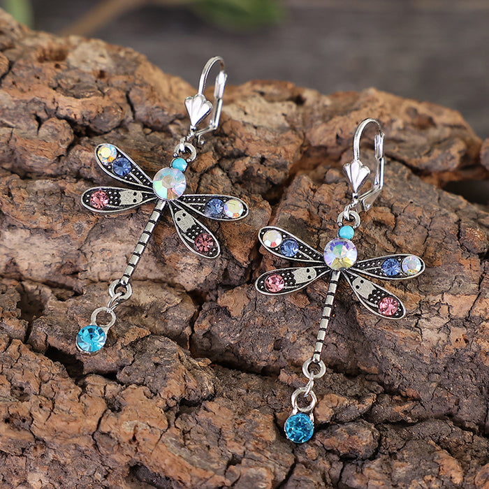 Wholesale Fashionable dragonfly earrings with temperament, long and simple colored diamond earrings, wholesale of ear accessories