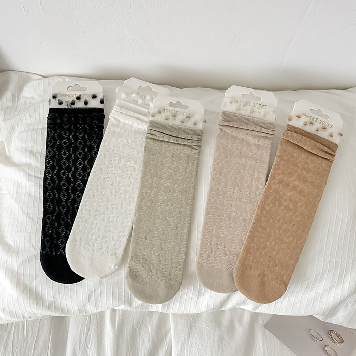 Wholesale Mesh lace long socks, thin and cute lace pile socks