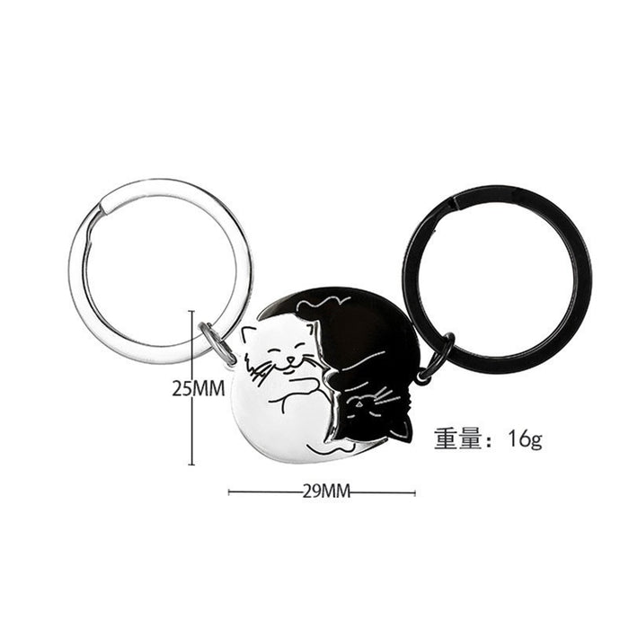 Wholesale cartoon black white cat stainless steel keychain couple jewelry small pendant