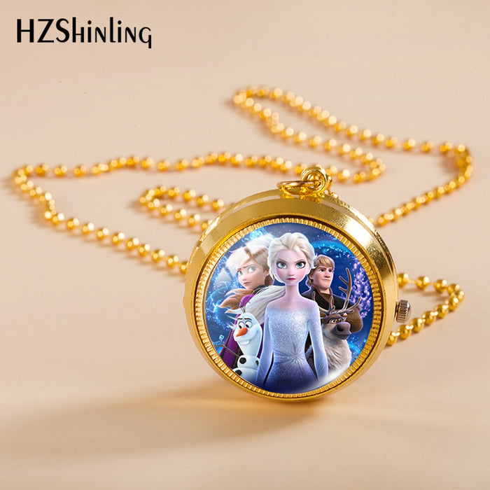 Wholesale Cartoon cute rotating pocket watch student flip necklace