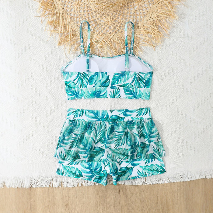 Wholesale New children's split swimsuit with suspender, gauze skirt, flat angle pants, fake two-piece swimsuit