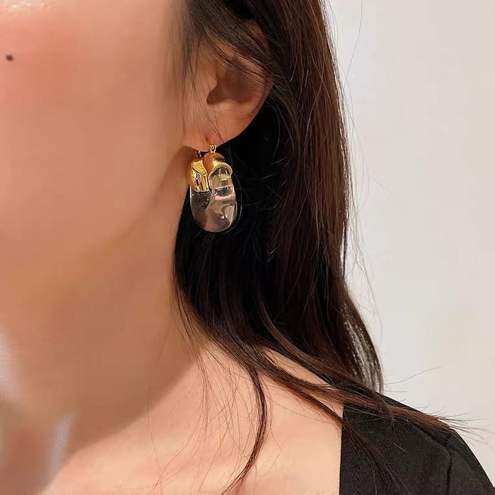 Wholesale Retro geometric U-shaped colored transparent resin and metal earrings