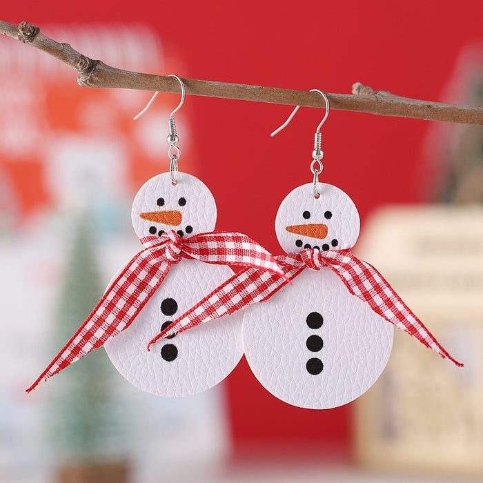 Wholesale Leather Christmas Snowman Drop Earrings Fashion Accessory Boutique Resale