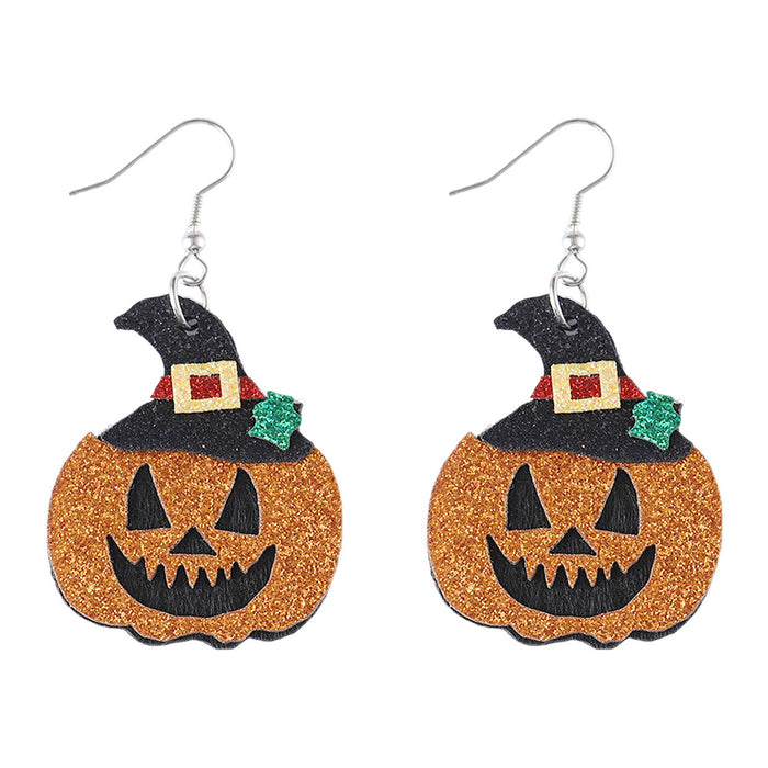 Wholesale New  Goggy Pumpkin Sequins Pendant Earrings PU Leather Gothic Double Sided Earrings