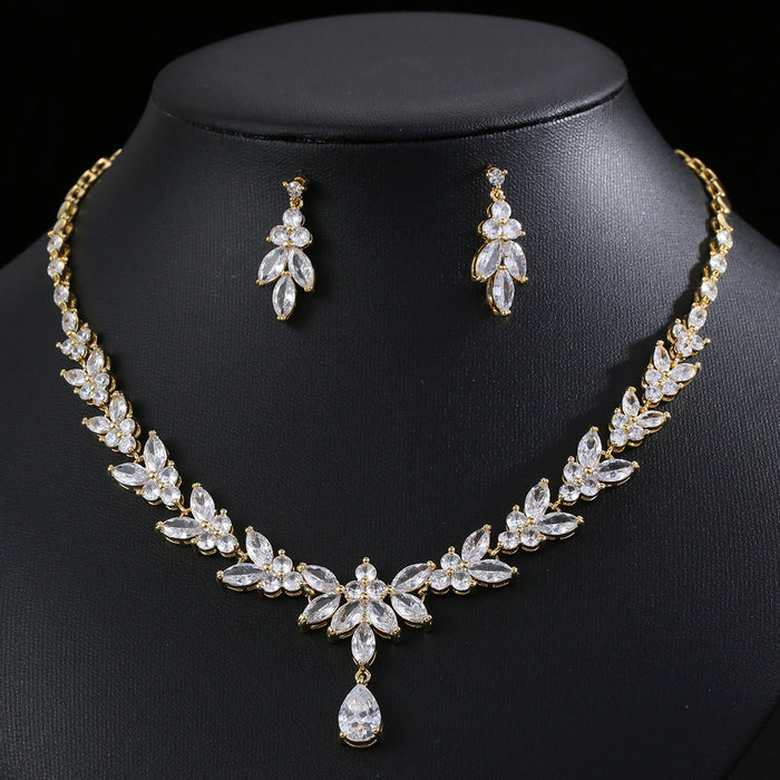 Wholesale Zircon Necklace Earrings suit Accessories Women' s Holiday Wear