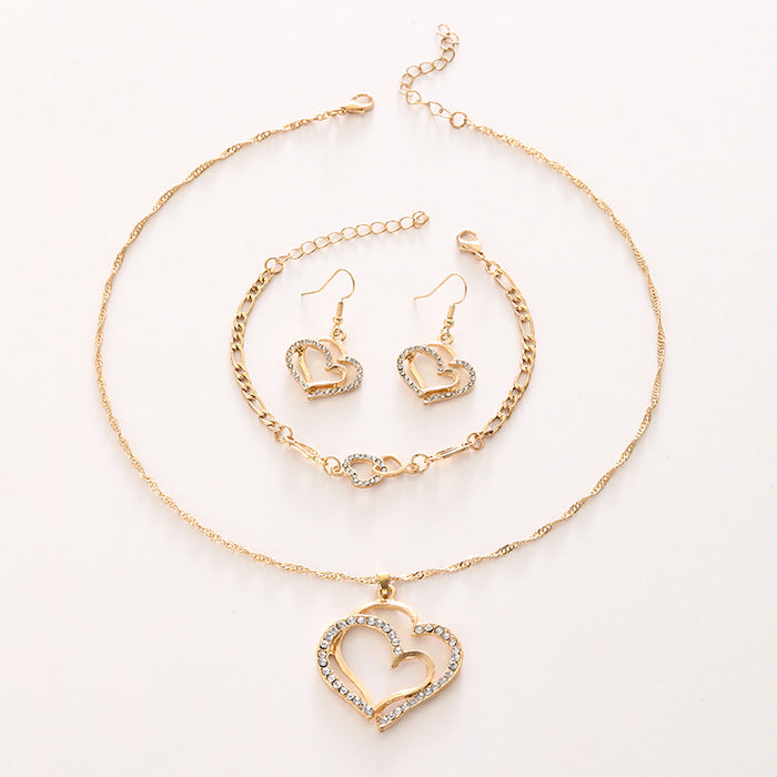Wholesale  Love Pendant Jewelry suit Double Peach Heart Necklace Bracelet