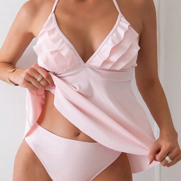 Wholesale Swimsuit print sexy fashion split swimsuit pink