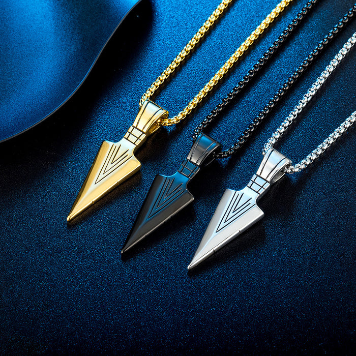 Wholesale Personalized triangular spearhead pendant, street fashion titanium steel necklace, sweater chain