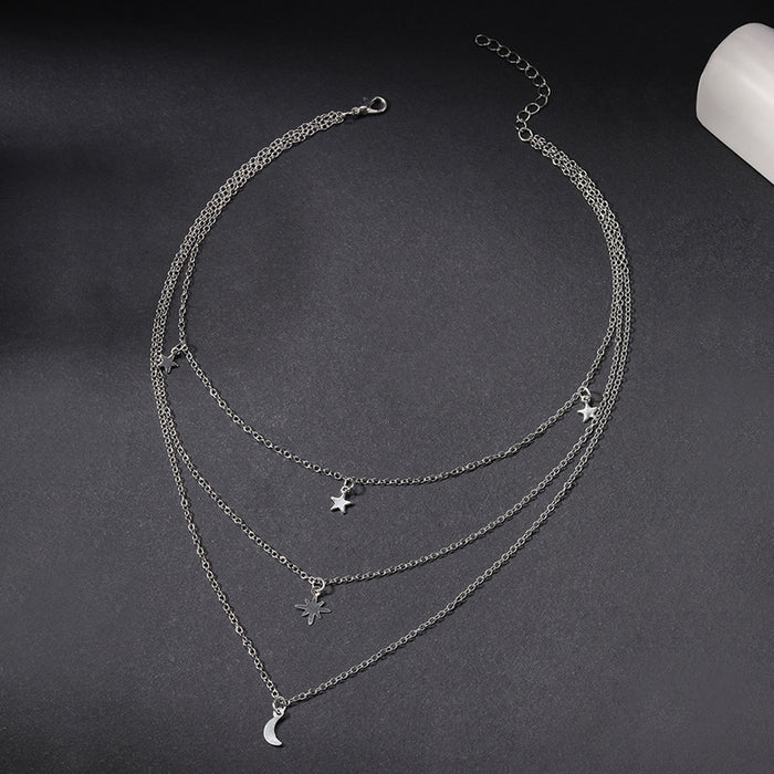 Wholesale Exaggerated alloy star pendant, street moon, multi-layer layered necklace
