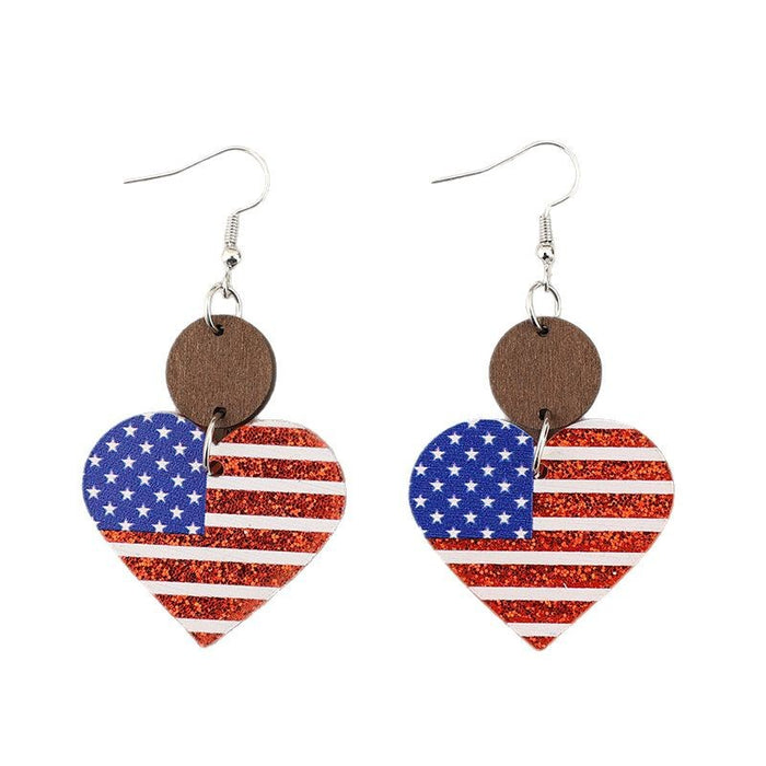 Wholesale  Heart Print American Flag ing Small Wood Pieces Acrylic Earrings Independence Day Earrings
