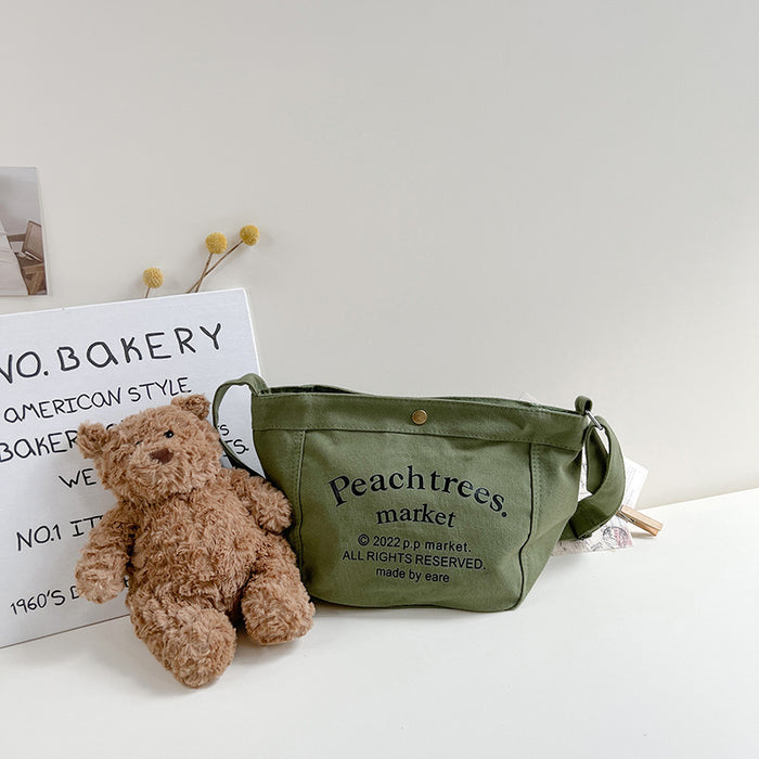 Wholesale Crossbody bag, large capacity outdoor snack bag, simple letter canvas shoulder bag