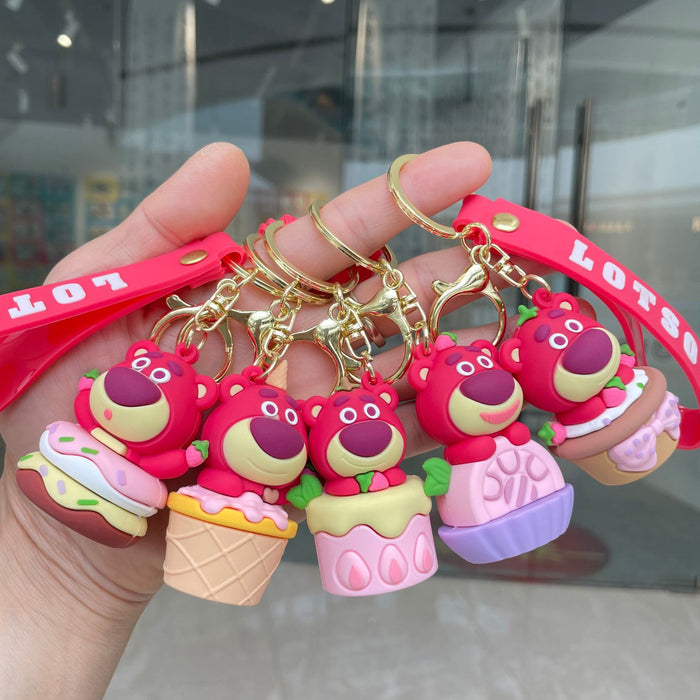 Wholesale Keychain cartoon teddy bear pendant couple keychain ring claw machine