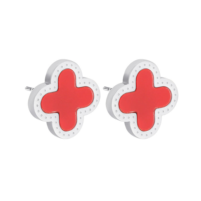 Wholesale Simple temperament, double-sided clover stainless steel earrings, personalized and versatile oil drip earrings