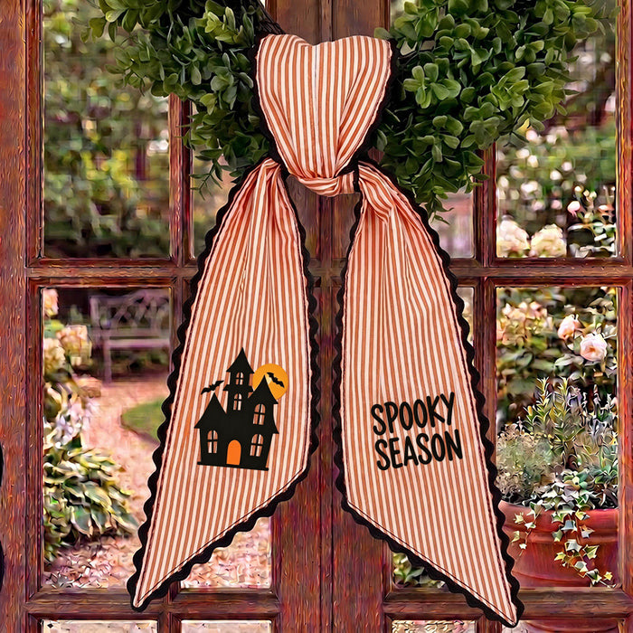 Wholesale  Plaid Ghost Trick Or Treat Wreath Door Hanging Decoration With Green Leaves For Party Home Decor