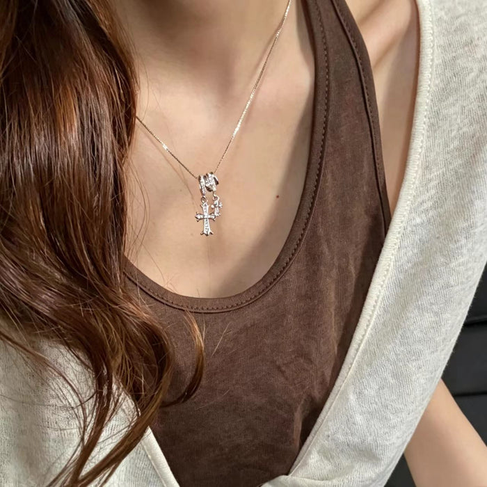 Wholesale Coffee Gold Double Cross Necklace Stylish Layering Collarbone Chain For Women Fashion Accessory Boutique Resale Gift
