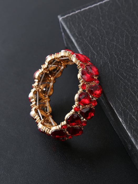 Wholesale Red Electroplated Alloy Water Drop Rhinestone Elastic Bracelet Trendy Women S Jewelry Fashion Gift