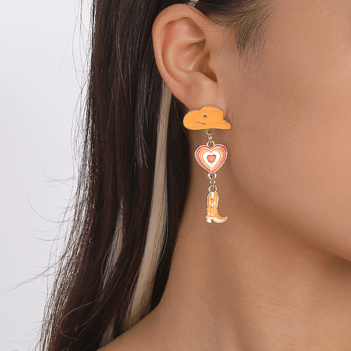 Wholesale of Western Cowboy Style Hats, Love Cowboy Boots, Drip Oil Multi Layer Alloy Earrings JDC-ES-QianDi026