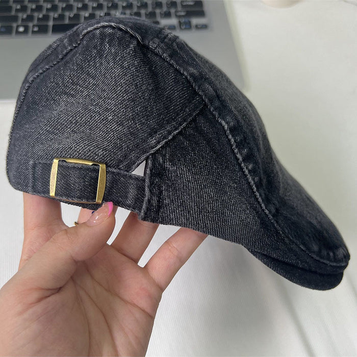 Wholesale Washed denim big brimmed beret, newsboy hat