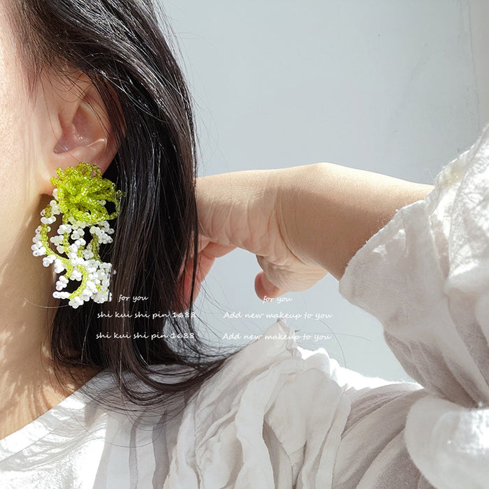 Wholesale Beaded Tassel Flower Sea Waterfall Earrings Women's Handmade Ear Clip