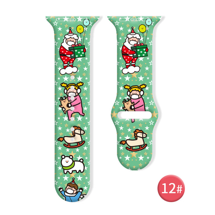 Wholesale Cartoon Christmas Silicone Strap Suitable for Apple Watch Strap JDC-WD-NuoQi006