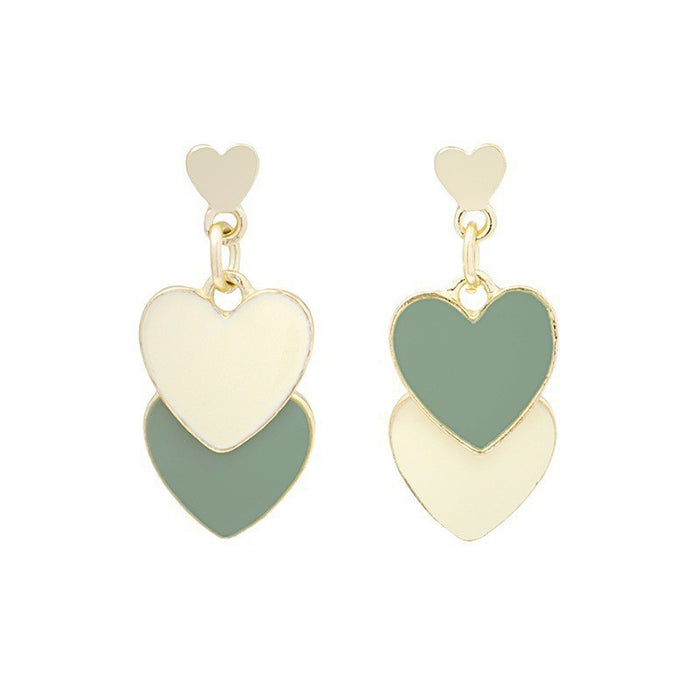 Wholesale Asymmetric temperament, heart-shaped earrings, peach heart, oil dripping earrings, silver needles