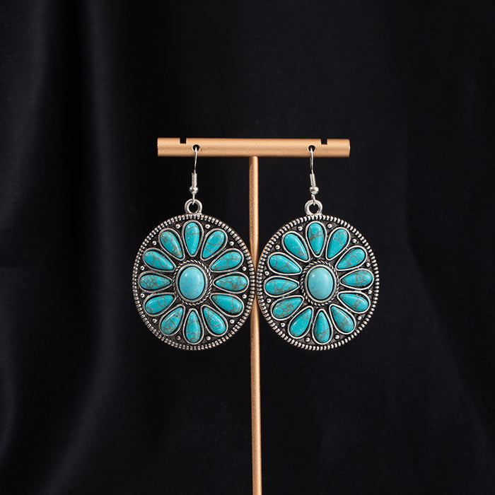 Wholesale Turquoise Flower Pendant Bohemian Ethnic Style Earrings