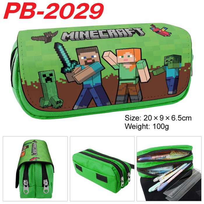 Wholesale Cartoon Game Themed Canvas Pencil Case Double Layer Zipper Large Capacity Student Stationery