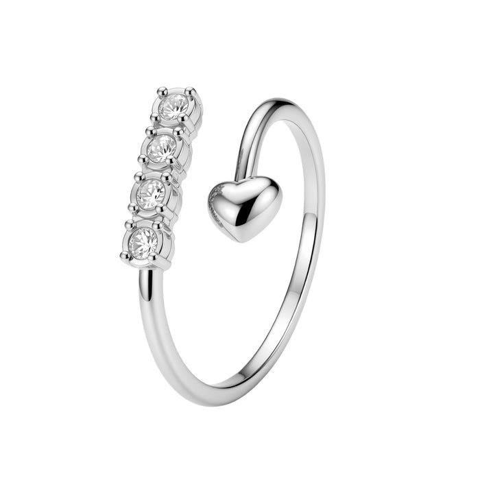 Wholesale Heart Rhinestone Open Adjustable Ring Stainless Steel Gold Plated Jewelry Accessory
