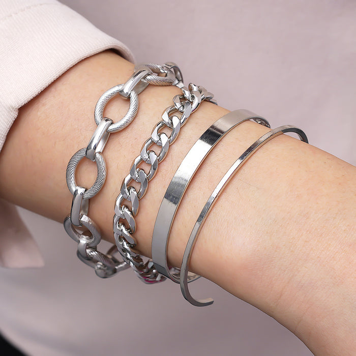 Wholesale Simple Alloy Thick Chain Opening 4 Piece Set Alloy Bracelet JDC-BT-KeR005