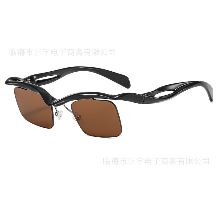 Wholesale New Sunglasses Box Sunglasses Personalized UV Protection Half Frame Irregular Sunglasses