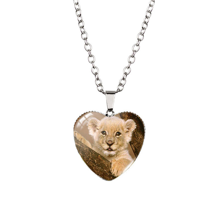 Wholesale bear heart-shaped animal Time gem necklace European and American Cat Peach heart pendant necklace sweater chain