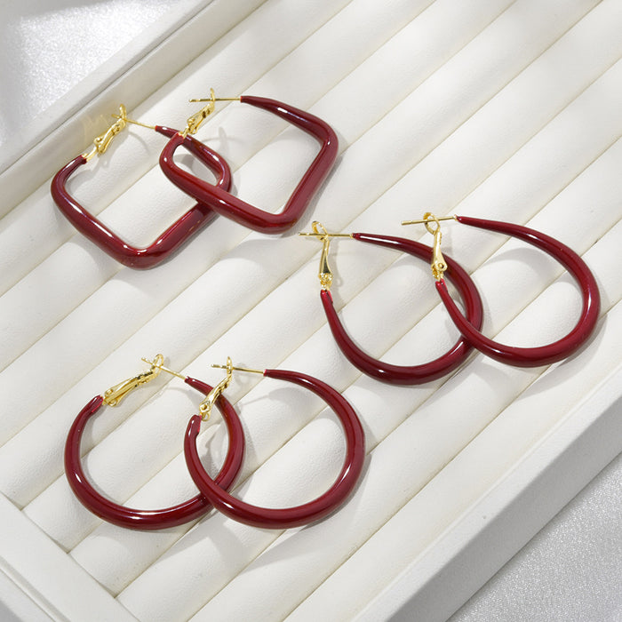 Wholesale   Red Hoop Earrings Slim Earrings Earrings for Women temperament