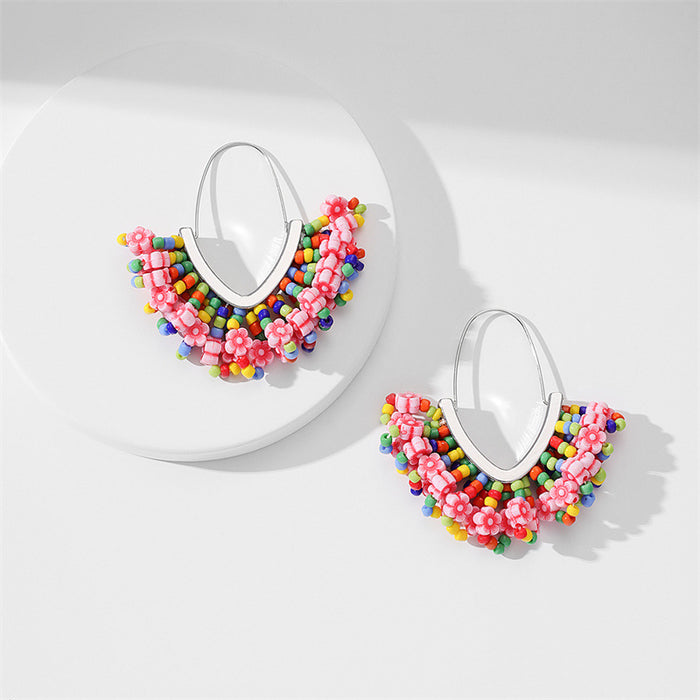 Wholesale Earring Alloy Hand Woven Rice Bead Flower MOQ≥2 JDC-ES-GuTe029