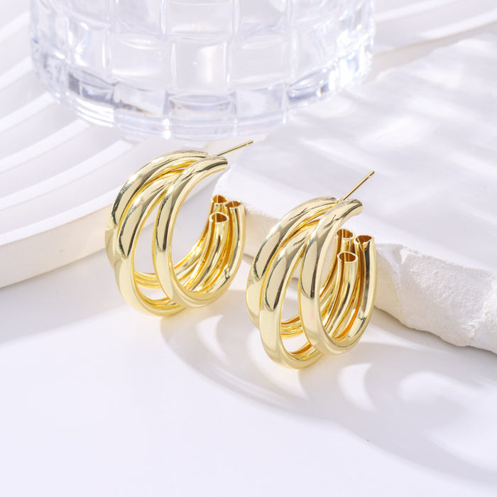 Wholesale Geometric Round Gold Hoop Earrings Trendy Jewelry Accessory MOQ≥3