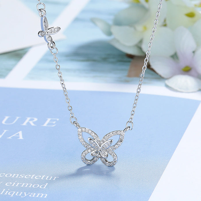 Wholesale Zircon Butterfly Necklace with Light Luxury Design and Clavicle Chain Jewelry