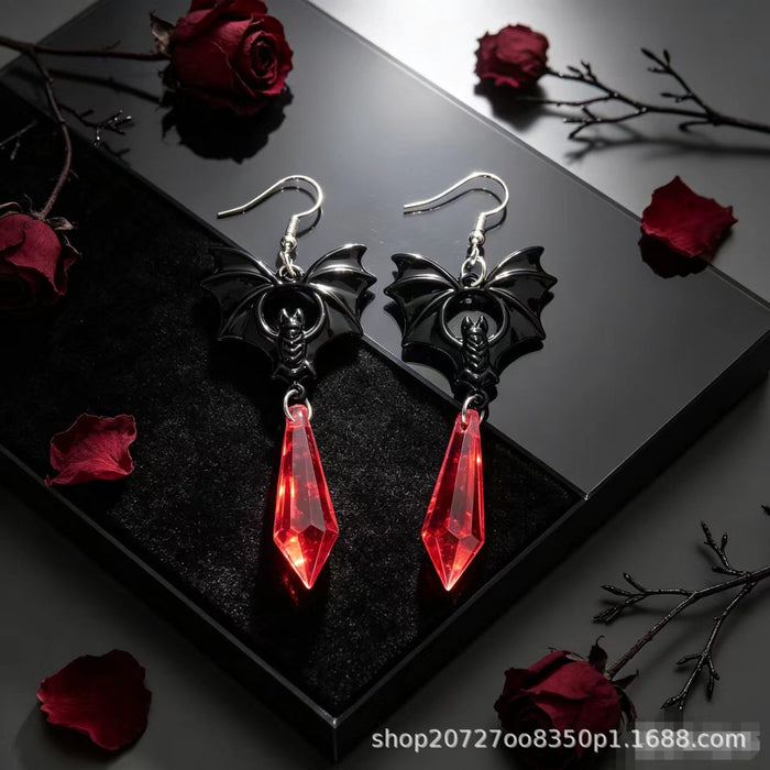 Wholesale Electroplated Zinc Alloy Bat Pendant Earrings Gothic  Retro Contrast Color Design For Women Fashion Party Jewelry