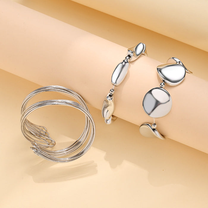 Wholesale geometric intertwined lines open bangle punk style beaded bracelet set