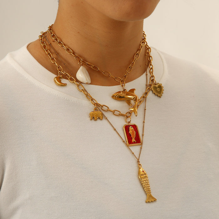 Wholesale Design stainless steel personalized small fish dolphin fashionable casual necklace color preservation wholesale