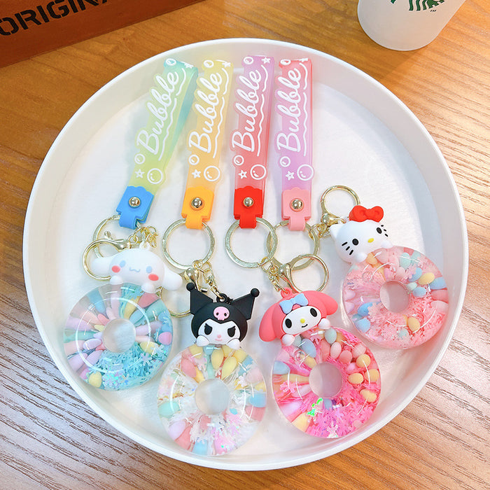 Wholesale Liquid Sand Swimming Ring Car Keychain Pendant