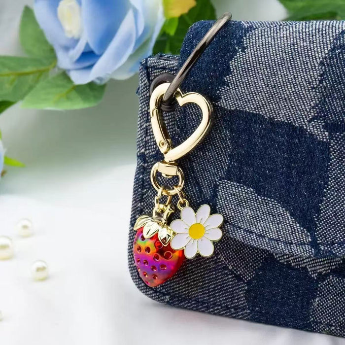 Wholesale Metal Strawberry Keychain Transparent Plating Sweet Fruit Bag Charm