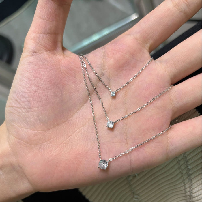 Wholesale Necklace Sterling Silver Plated 14K Gold Classic Four Claw Flash Diamond Necklace