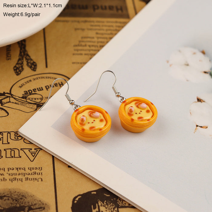 Wholesale Plastic Resin Cute Bear Egg Tart Earrings Trendy Food Simulation Jewelry