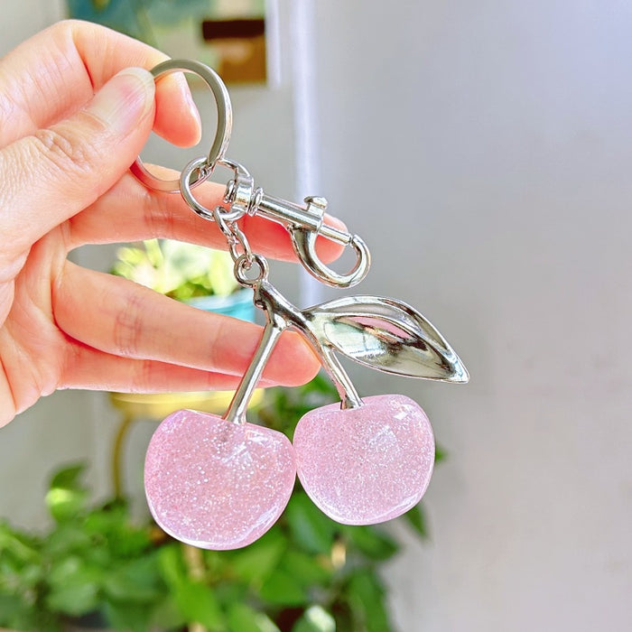 Wholesale Red Cherry Bag Charm Keychain Plastic Resin Electroplating Car Key Accessory